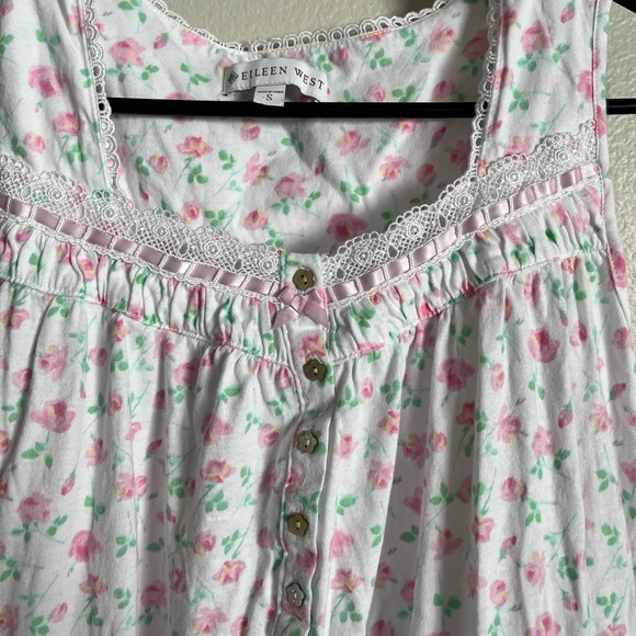 Eileen West Pink Floral Lace Cotton Chemise Nightgown S - Picture 5 of 7